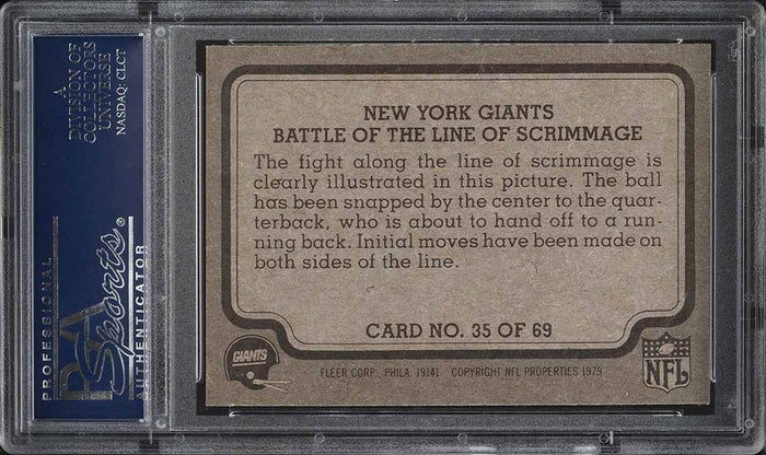 1979 Fleer Teams in Action FB Card # 35 New York Giants BATTLE OF THE LINE PSA 9 (MGD2)