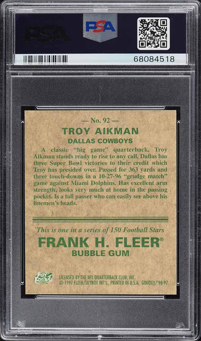1997 Fleer Goudey FB Card # 92 Troy Aikman Dallas Cowboys HOF PSA 6 EXMT (MGD2)
