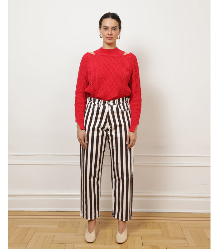 Amelia Barrel Trousers - Chestnut Stripe