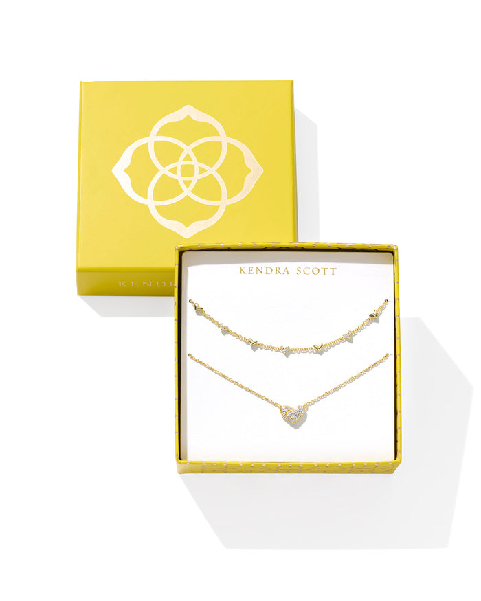 Ari Haven Heart Gift Set in Gold Metal White Crystal