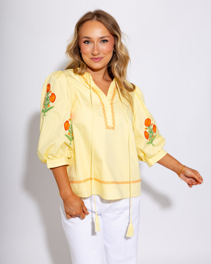 Boho Tassel Tie Embroidered Top