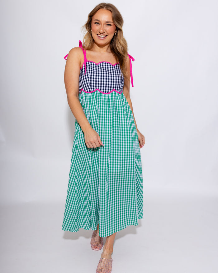 Colorblock Gingham Midi Dress