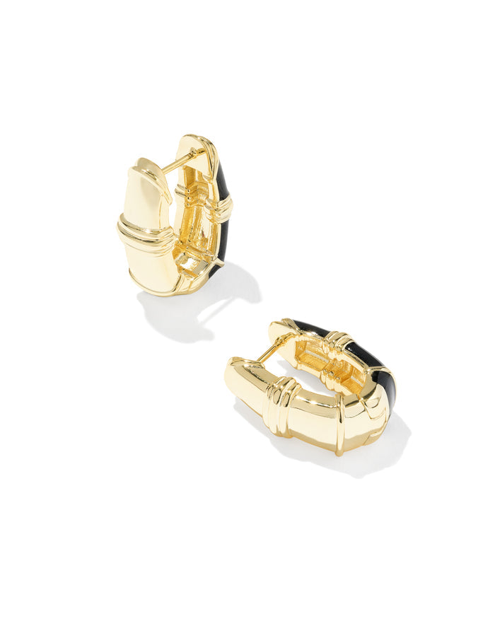 Courtney Enamel Huggie Earring in Gold Black Enamel