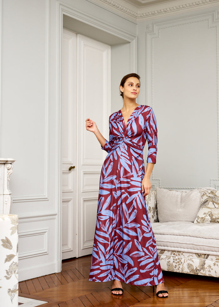 woman models maxi dress