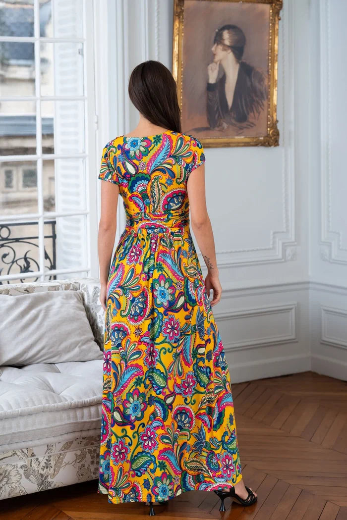 Model in a bohemian maxi dress