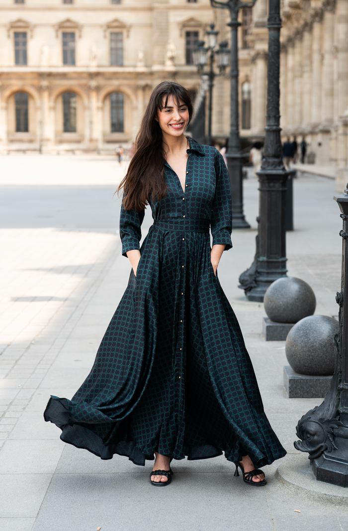 Dress Ophèlie: Elegant Emerald Green and Black Dress