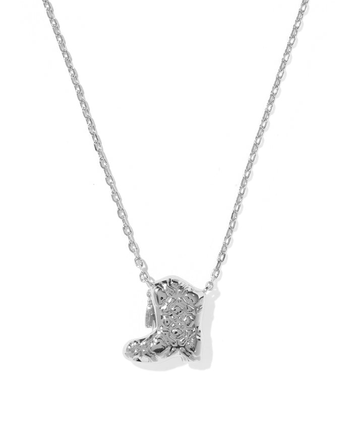 Drill Team Boot Pendant Necklace in Silver Ivory Mother of Pearl