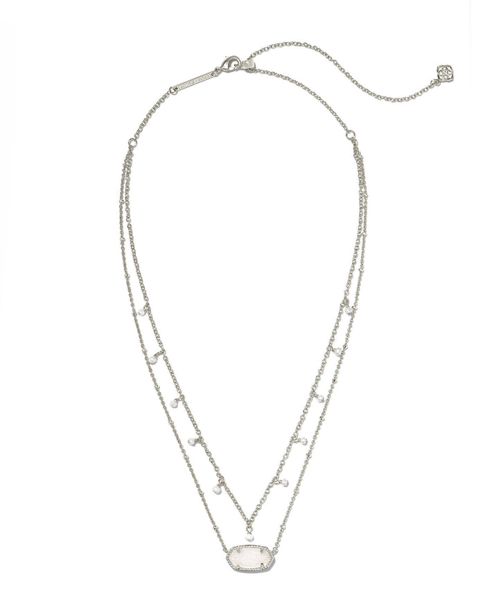 Elisa Pearl Multi Strand Necklace in Rhodium Iridescent Drusy
