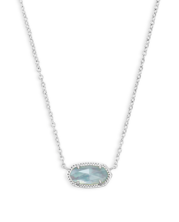 Elisa Short Pendant Necklace in Rhodium Light Blue Illusion