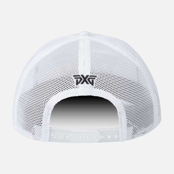 Faceted Front Trucker Cap in White, front view