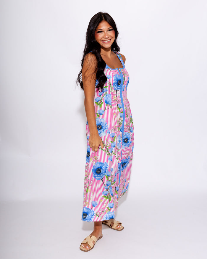 Floral Stripe Sleeveless Midi