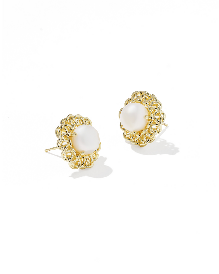Gabriella Pearl Stud Earrings In Gold