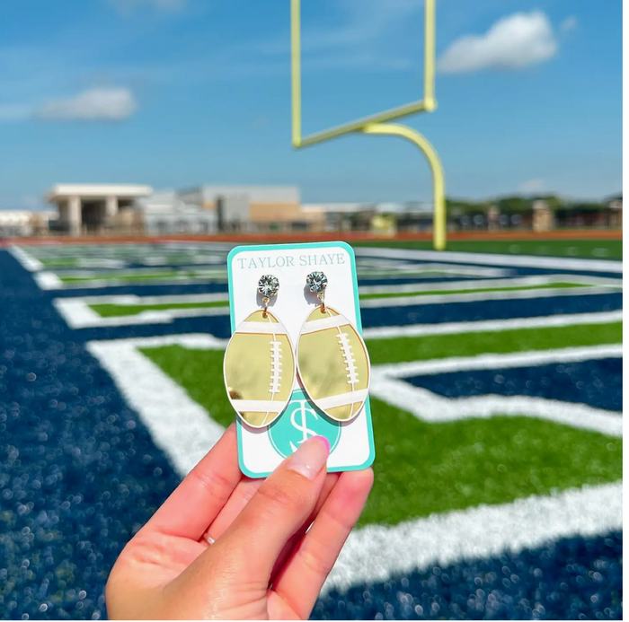 Gold Mirror Acrylic Football Earrings