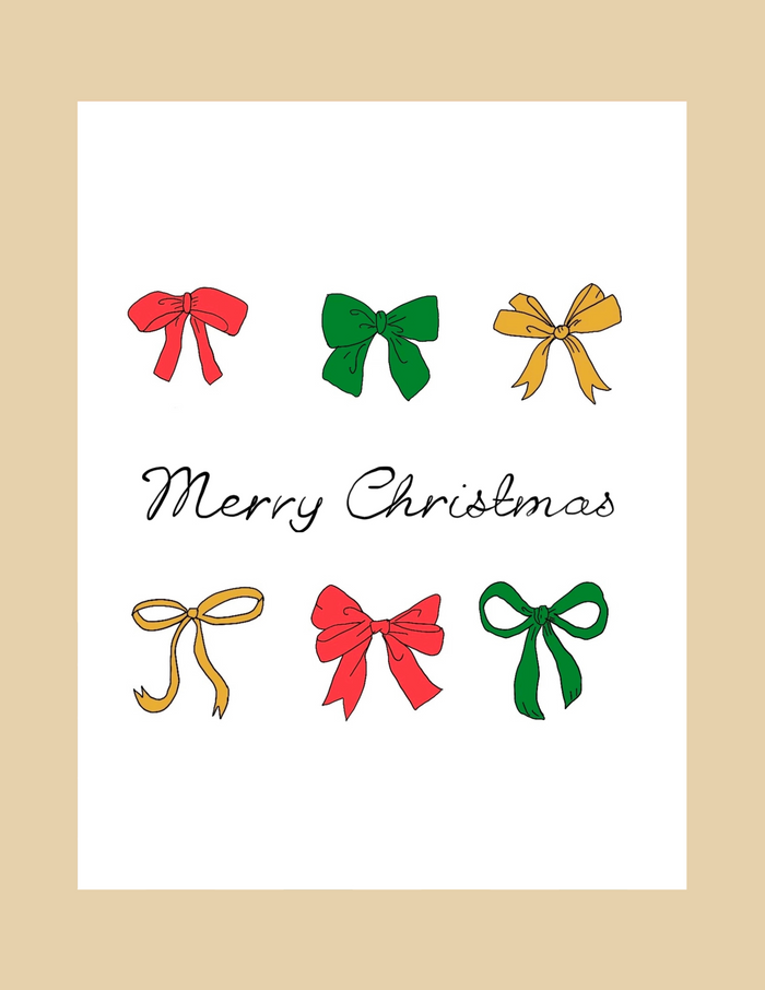 Nice Paper - Greeting Card - Bows & Merry Christmas -