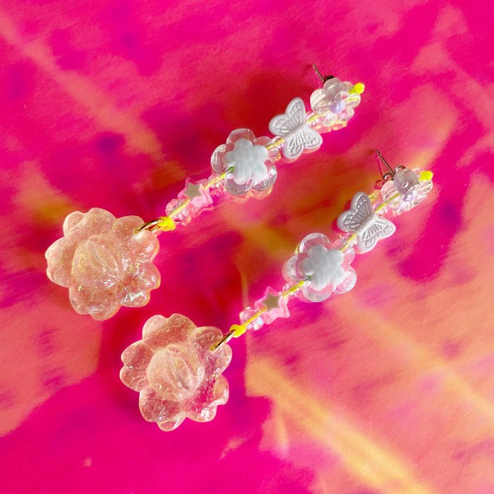 Earrings (Large, Iridescent Blossom w/ beads)