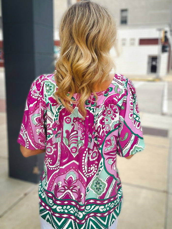 Karen Kane Print & Flare Blouse