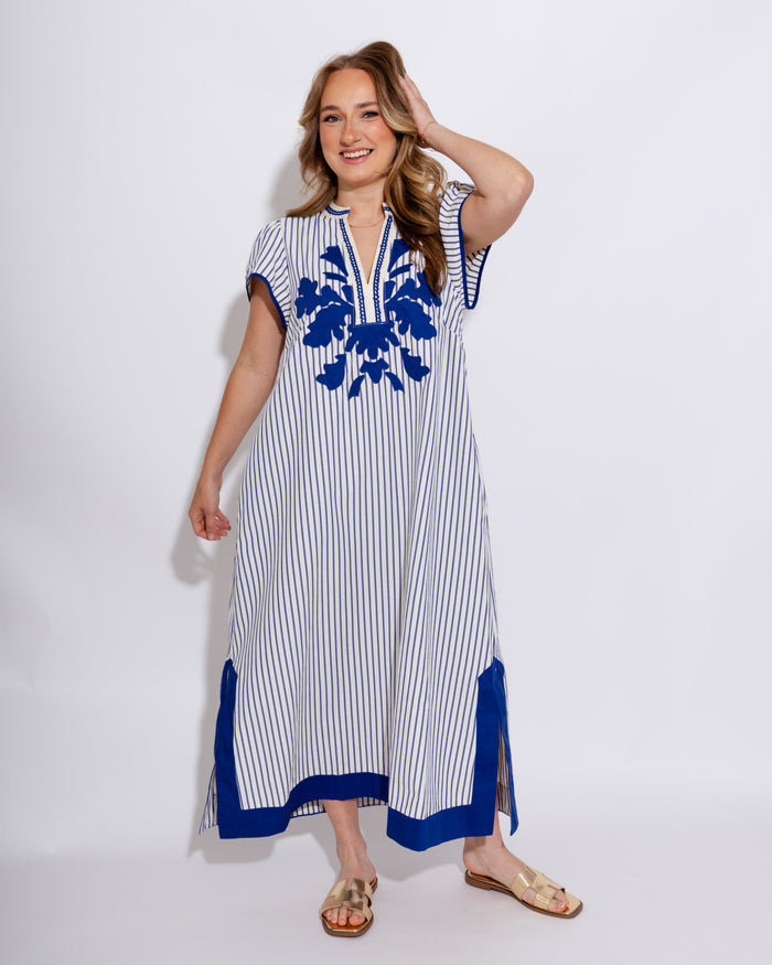 Lace Trim Striped Midi Dress