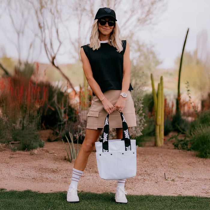 PXG white lightweight cart tote on a white background