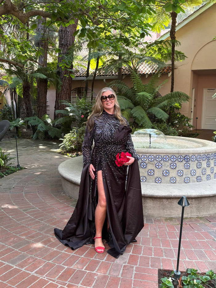 Melanie, Black Ball Gown, Dramatic sleeve