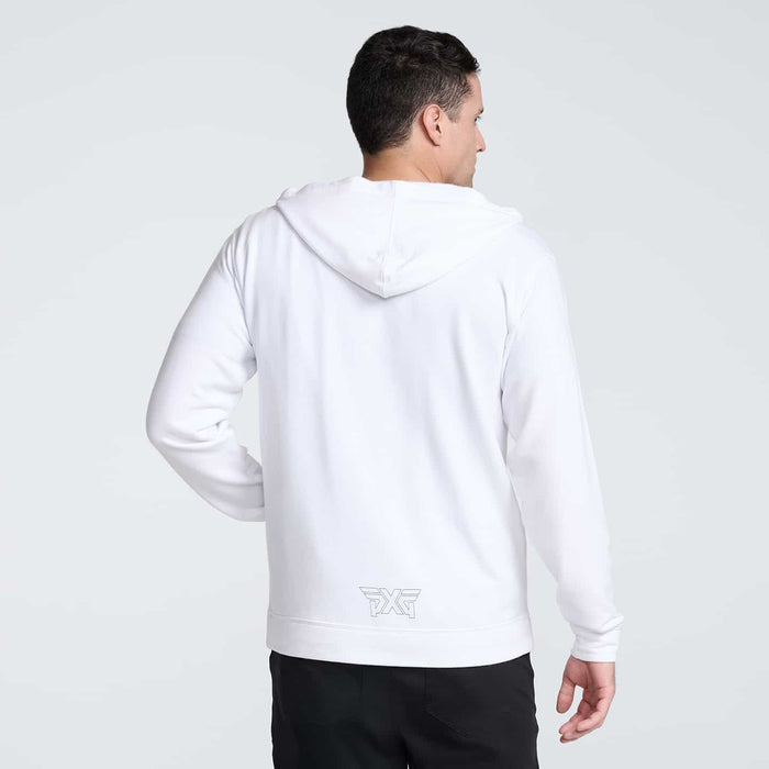 PXG men's white casual cozy full-zip hoodie on a white background