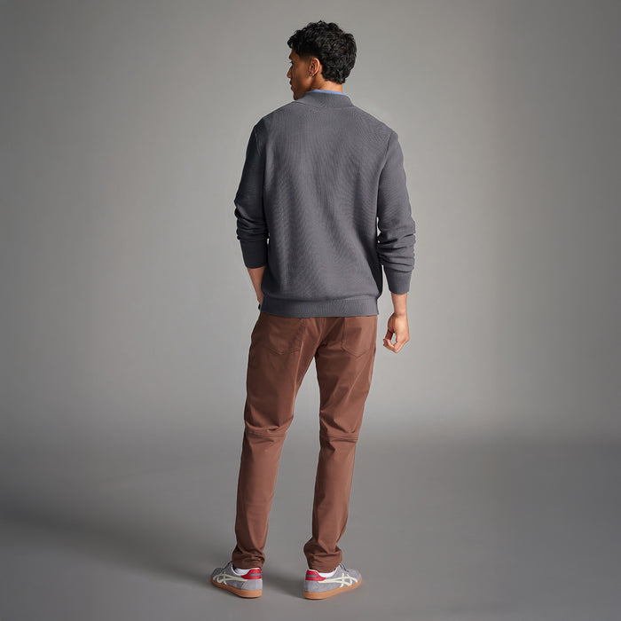 PXG men's gray classic 1/4 zip sweater on a white background