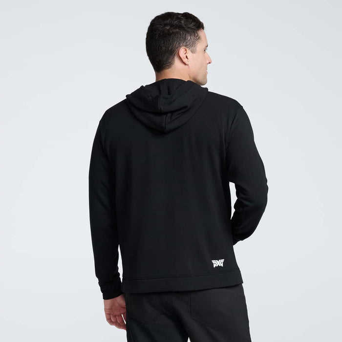 PXG men's black clubhouse cozy hoodie on a white background
