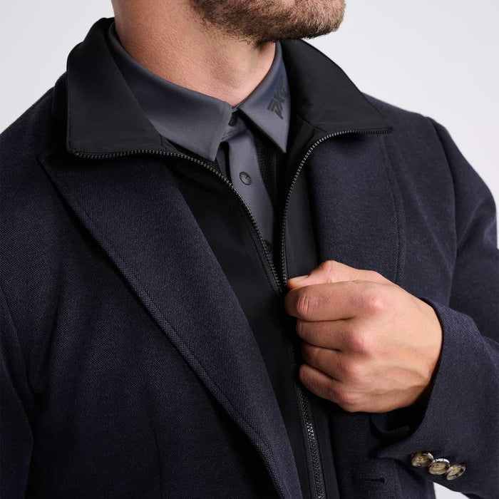 PXG men's dark navy every occasion blazer, alternate side close-up detail