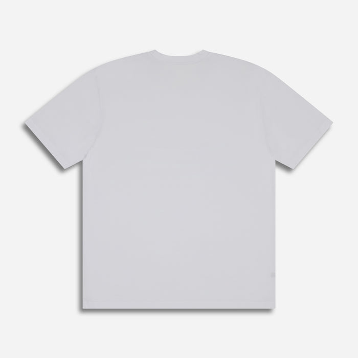 PXG men's white giddy up tee, flat lay