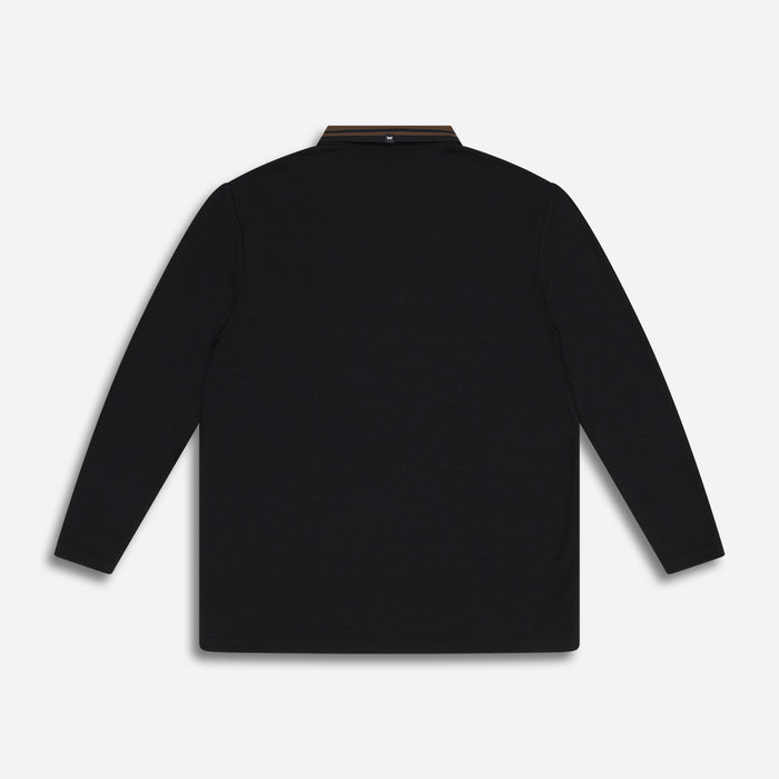 PXG men's black plush long sleeve polo comfort fit on a white background