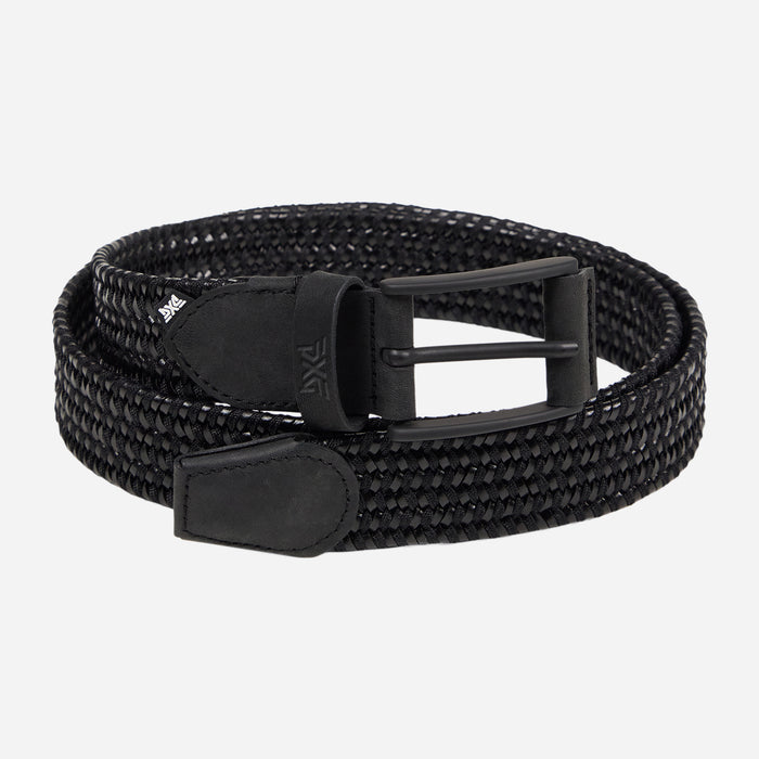 PXG men's stretch black braided belt on a white background