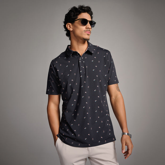 Men's Trinity Print Polo in Black Athletic Fit, alternate front view