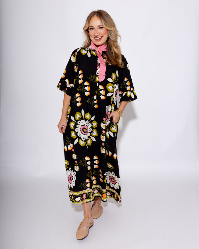 Midnight Bloom Boho Midi Dress