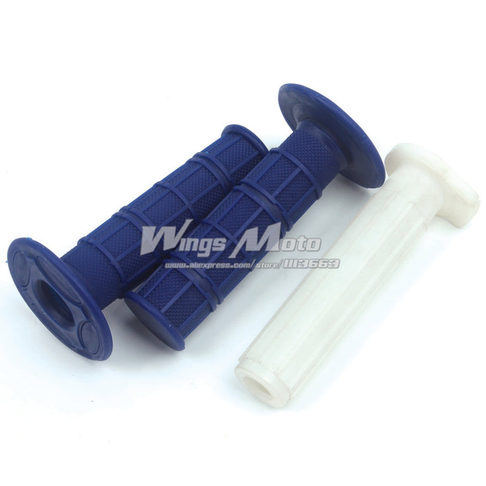 Motorcycle Handle Grips + Throttle Sleeve Super Soft Rubber Hand Grips Blue