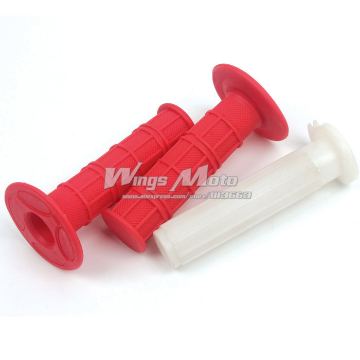 Motorcycle Handle Grips + Throttle Sleeve Super Soft Rubber Hand Grips Red