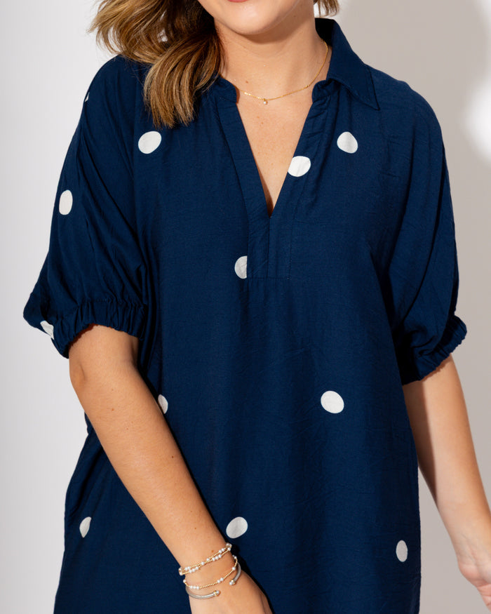 Navy Polka Dot Midi Dress
