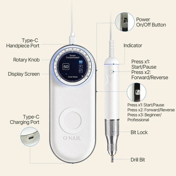 O NAIL AI Smart Pro Set — LED UV Lamp + 50K Drill (Single Handpiece), White Tools O NAIL