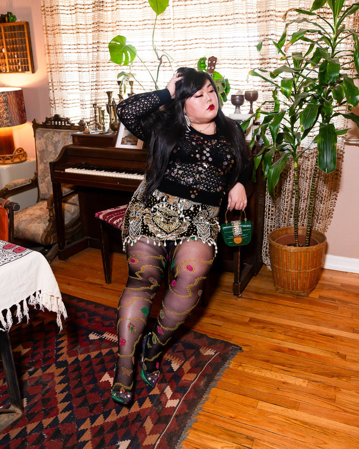 Sock Candy - Pearls & Jewels Black Sheer Tights -