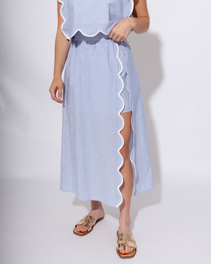 Pinstripe Scallop Trim Top & Skirt Set