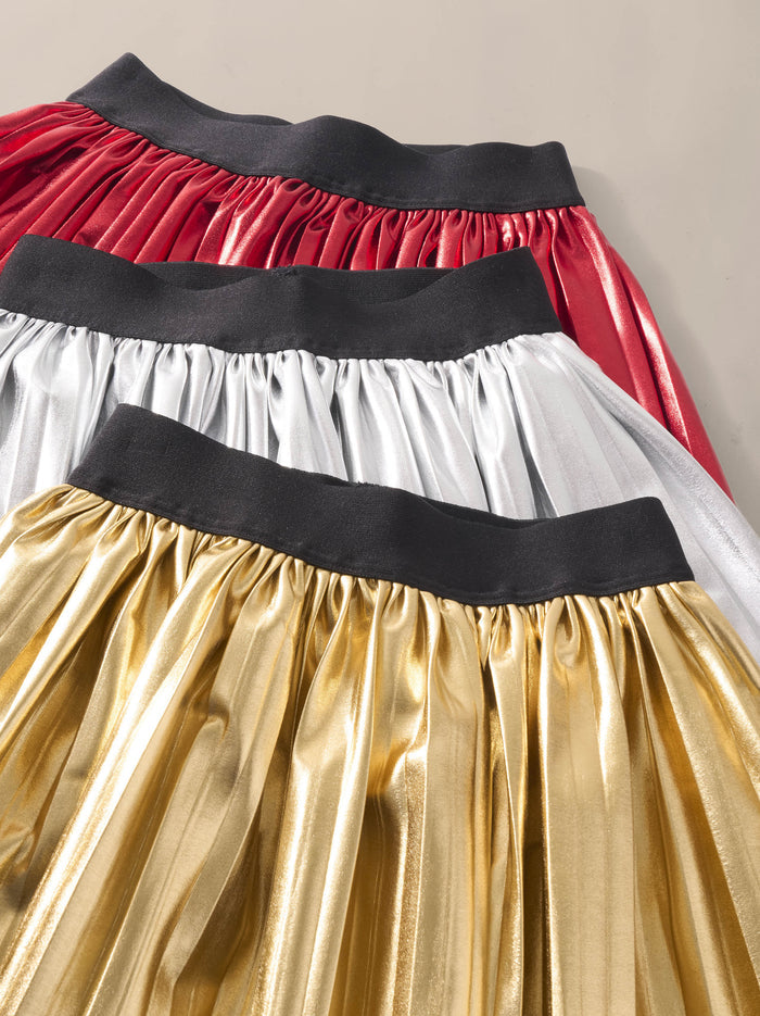 Pleated Metallic Twirl Skirt