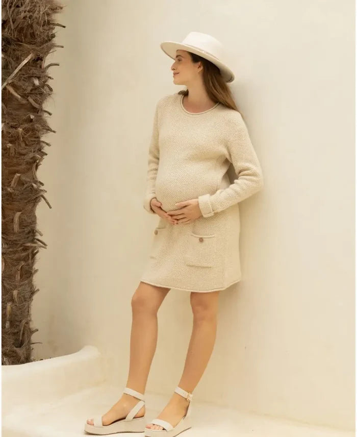 Pregnancy and nursing dress Honey beige - Robes