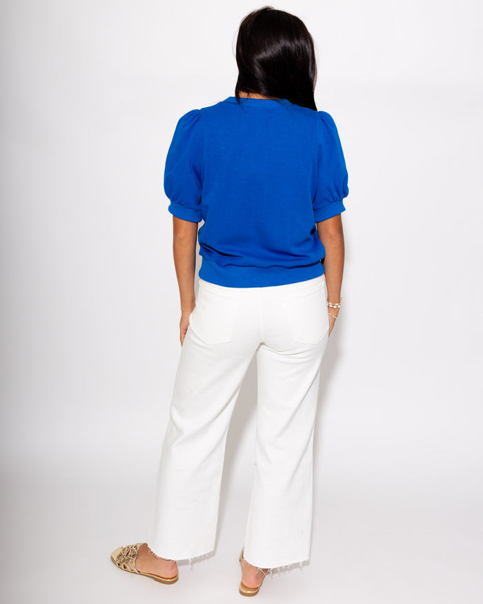 Puff Sleeve Pullover Top in Blue