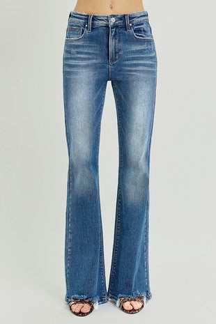 Risen Tummy Control Flare Jeans - Medium Wash