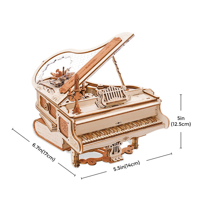 ROKR, Magic Piano Mechanical Music Box, AMK81, 3D wooden music box puzzle, three-quarter angle
