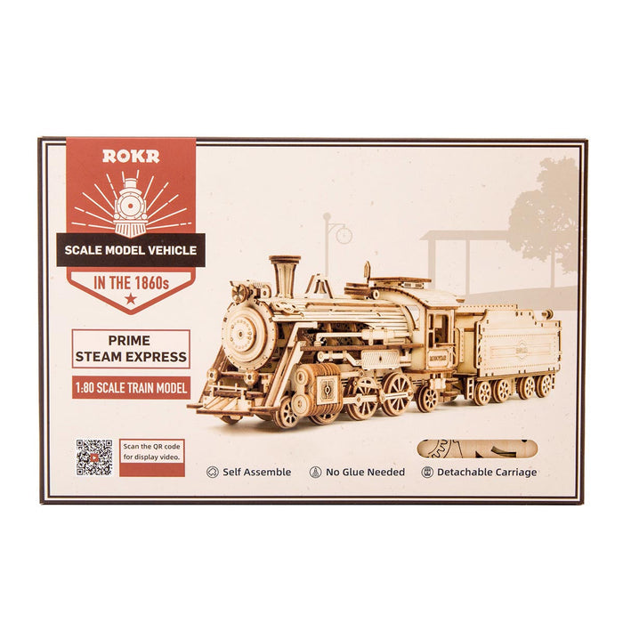 ROKR, Prime Steam Express Train, MC501, 3D wooden train puzzle, finished display