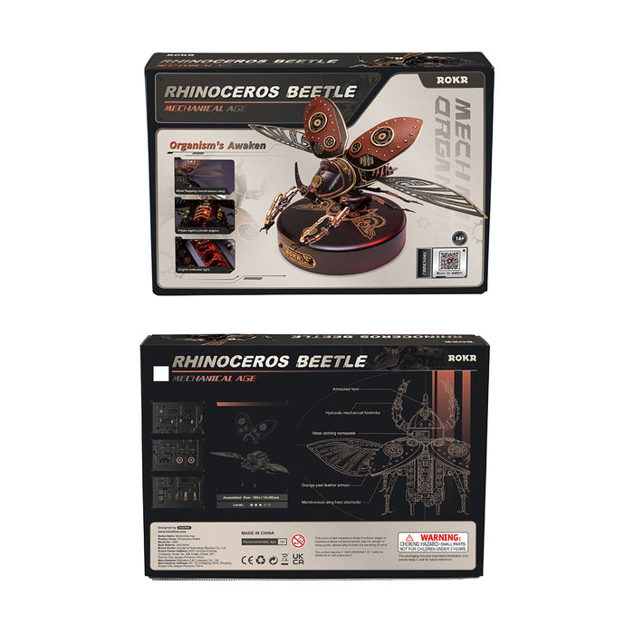 ROKR Rhinoceros Beetle retail packaging box showing front cover and back product information panel