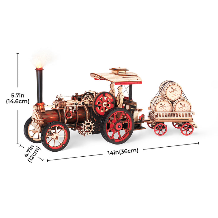 ROKR, Steam Engine, LKA01, 3D wooden steam engine puzzle, three-quarter angle