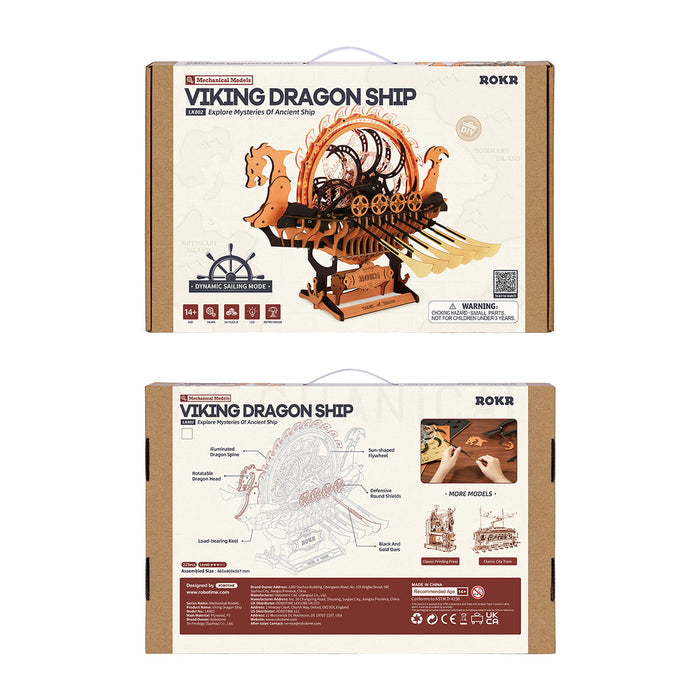 ROKR, Viking Dragon Ship, LK802, 3D wooden ship model puzzle, lifestyle setup