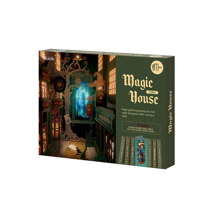 Rolife Magic House DIY miniature retail packaging box with green theme and product preview cover