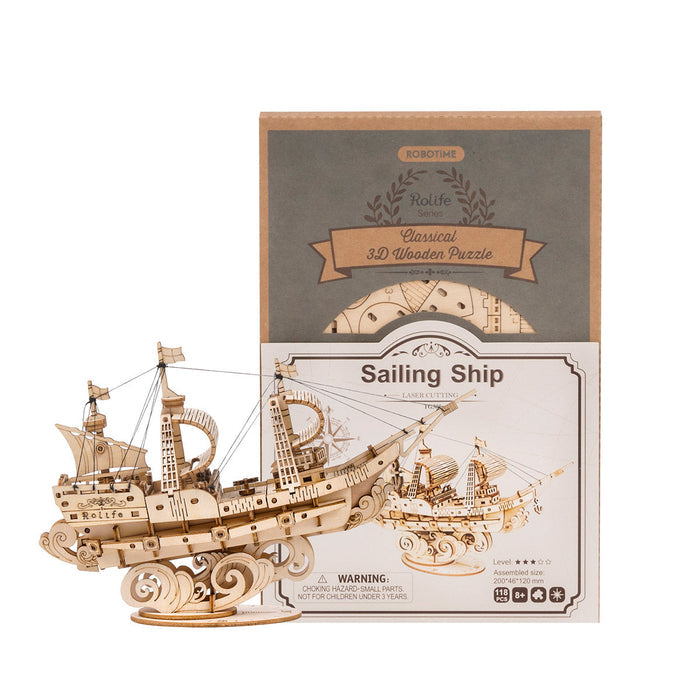Rolife, Sailling Ship, TG305, 3D wooden ship model puzzle, top-down view