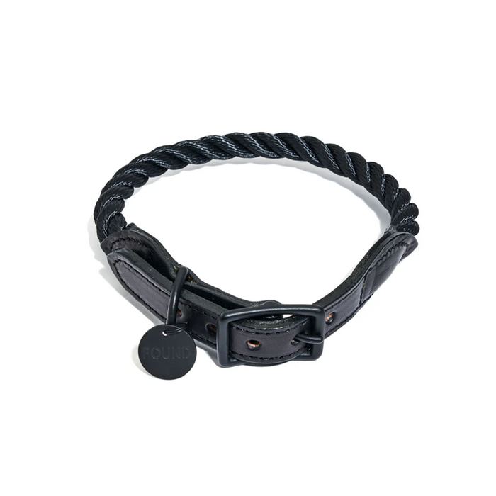 Found My Animal - Rope & Leather Cat & Dog Collar - Matte Black -